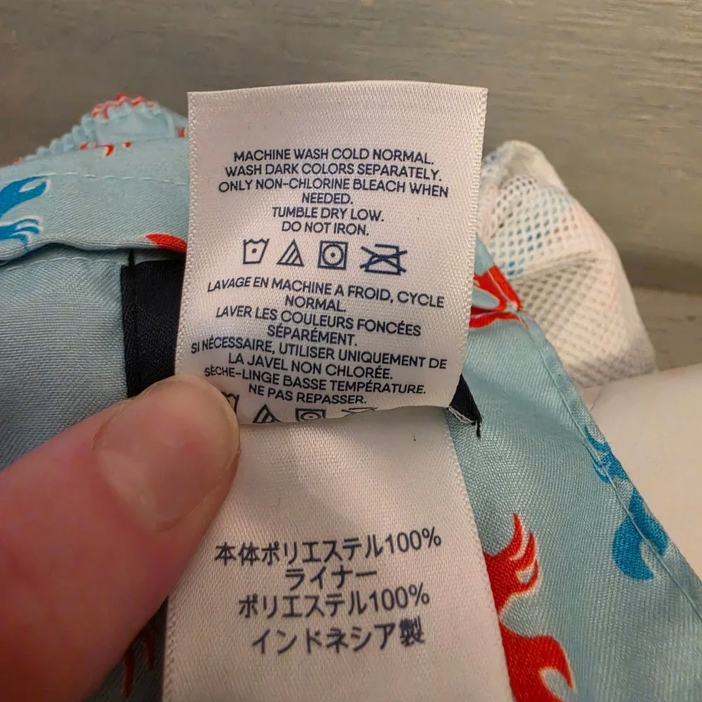 Land's End Men's Light Blue Multicolor Crab Print Swim Trunks Size XXL(44-46) GC